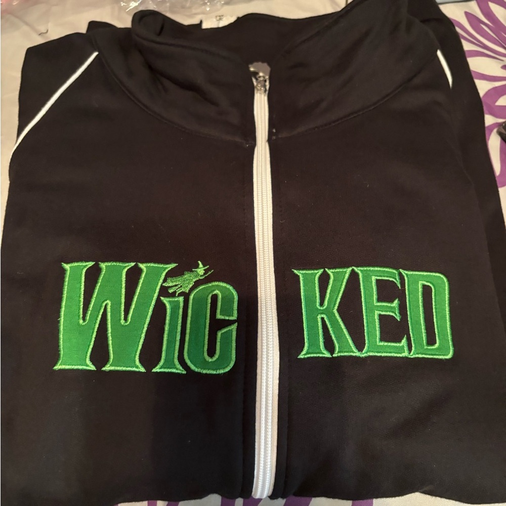 Black Zip-Up Hoodie with Green 'Wicked' Logo